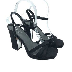 Franco Sarto Damilis Black Suede Strappy Block Heel Sandals Buckle Closure 8